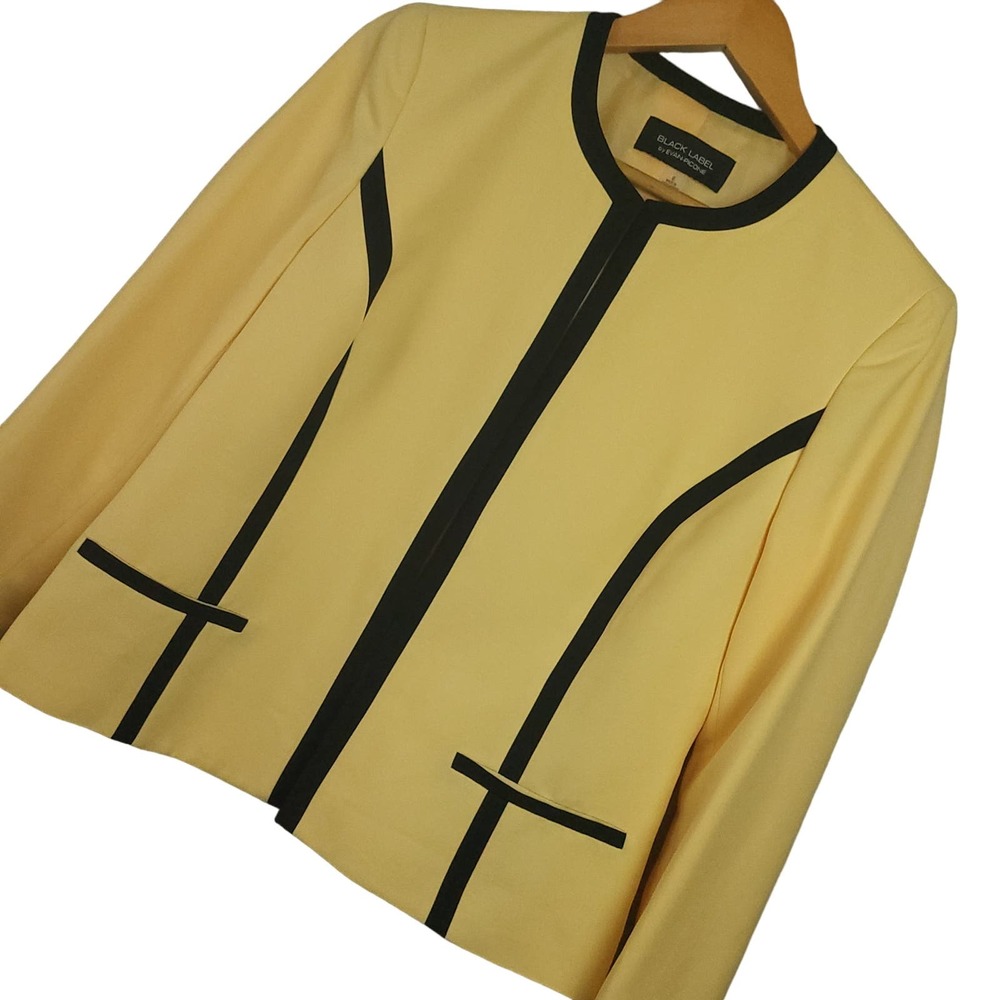 Black Label By Evan Picone Women’s Yellow Open Front Blazer Size 6